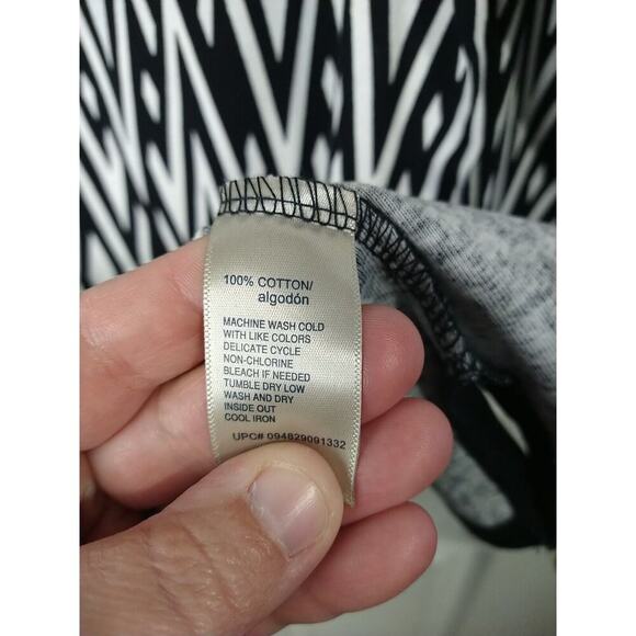 Rafaella Woman M Blouse Long Sleeve Black White Diamond Business Casual Pullover - Picture 6 of 7